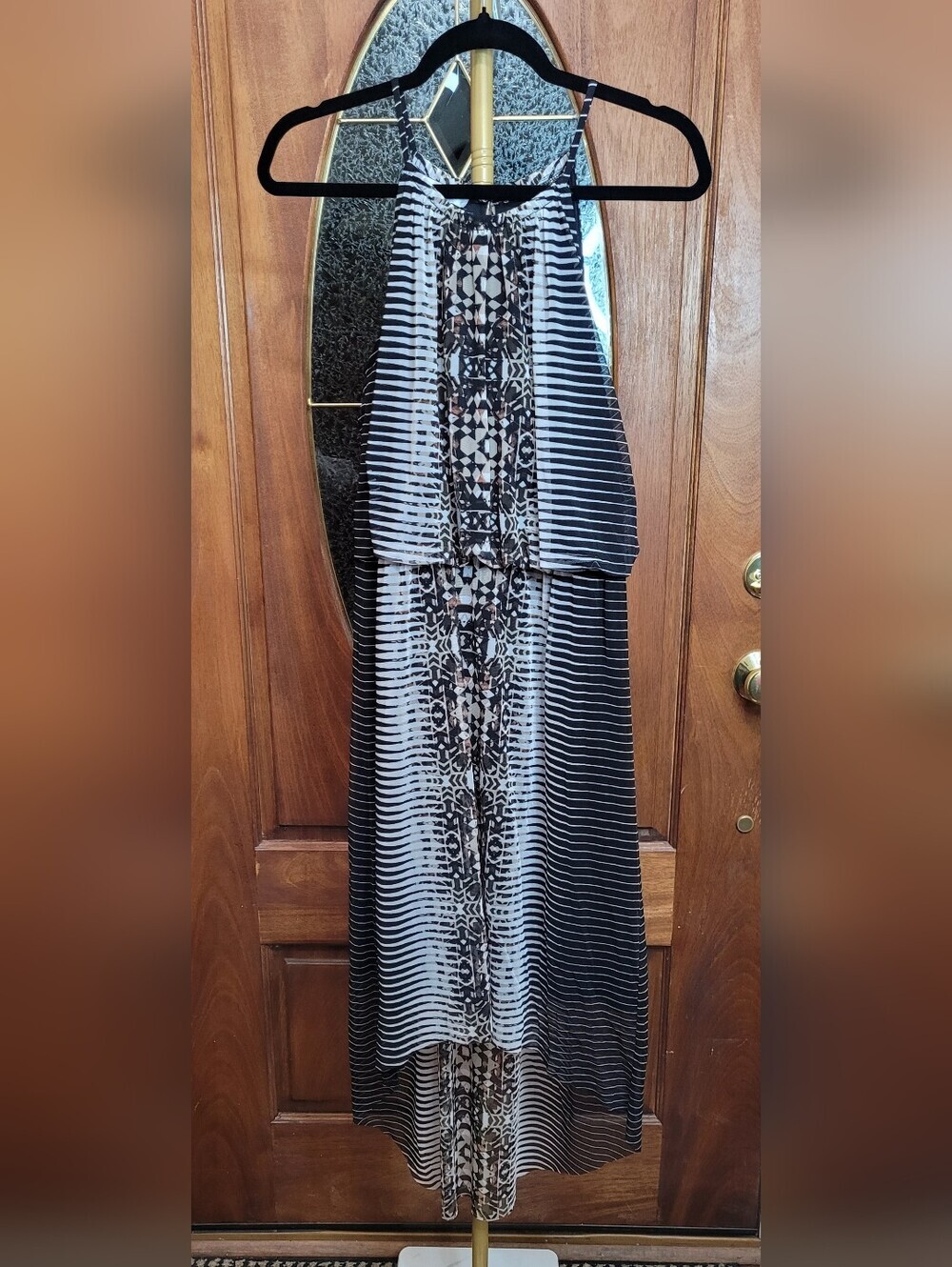 London Times Abstract Print Halter Neck High-Low Dress size 8